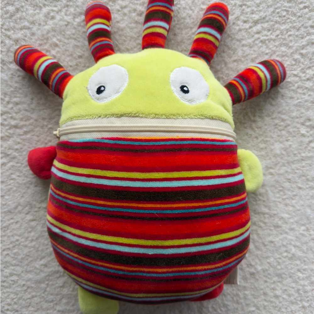 Worry Eater Plush Child Comforter Red and Green with Zipper